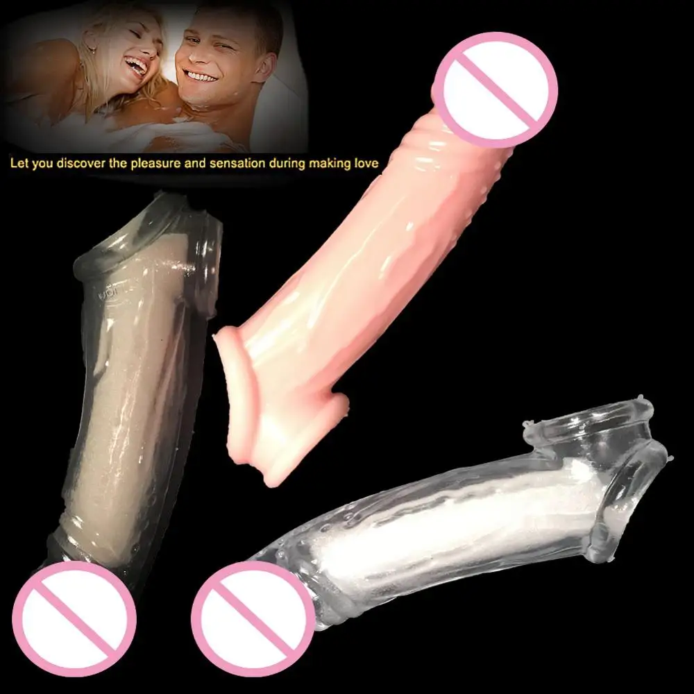 Penis Condom Reusable Penis Sleeve Sex Delay Ejaculation Cock Ring Extensions Triple Bondage Sex Tools for Men Intimate Goods