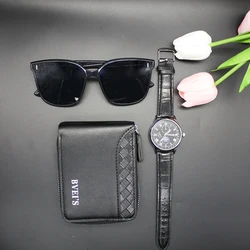 3pcs Set High-end Men's Casual Sports Watch Men's Glasses Card Case Casual Fashion Gentlemanliness Wristwatch for Sports Outdoor