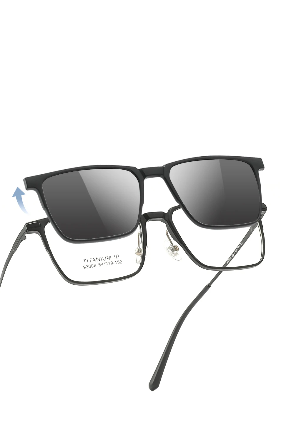 3-in-1-Brillengestell aus reinem Titan mit vollem Rand, quadratisch, für Herren, mit polarisierten Clip-On-Sonnenbrillen und Nachtsicht, Damenbrillen 93006 – Detail 3