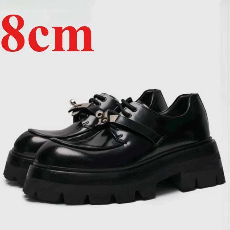 Men's Dress Shoes Increase 8cm Genuine Leather Wedding Elevated Shoes Metal Buckle Decoration Design Casual Derby Shoes for Man