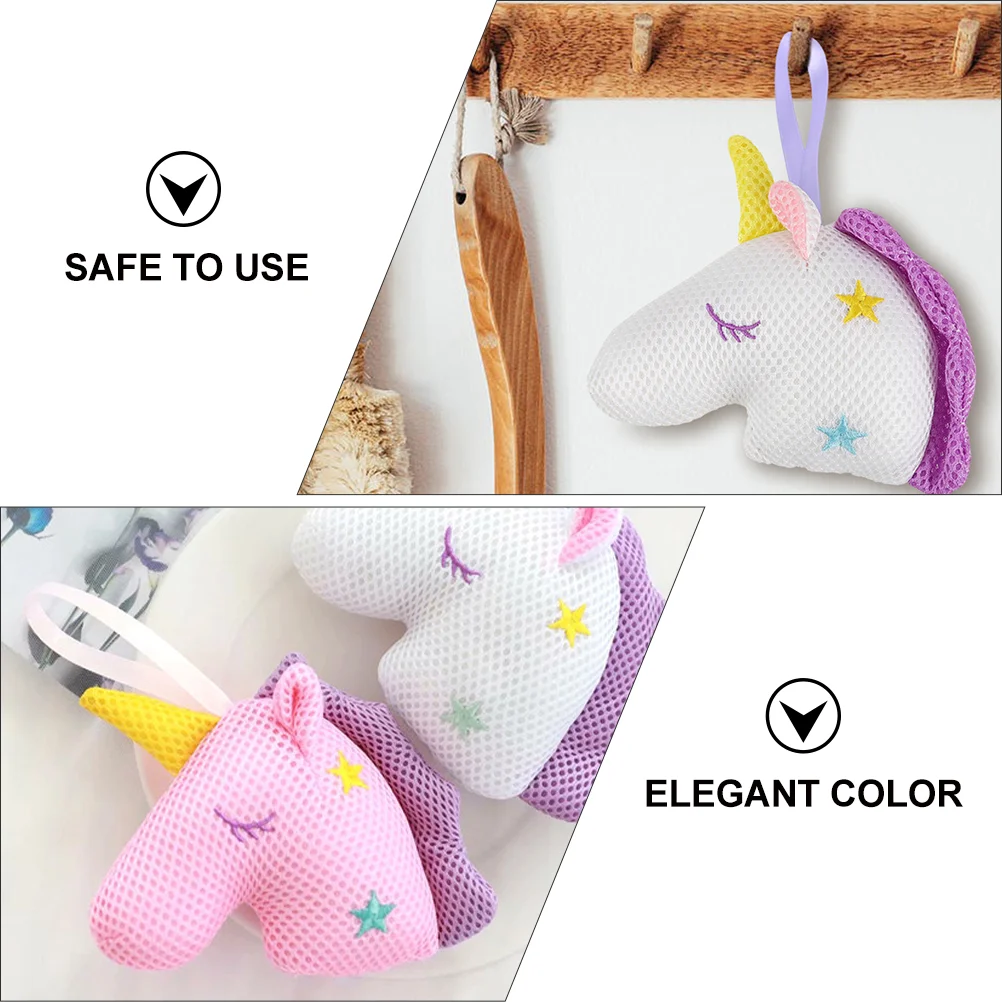 2 Pcs Unicorn Bath Sponges Shower Ball Scrubber Exfoliating Brush Bubble Net Cartoon