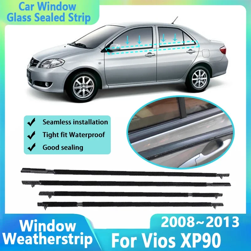 

Car Window Weatherstrip For Toyota Vios XP90 2008~2013 Yaris Limo Black Waterproof Door Glass Sealed Strips Sealing Accesories