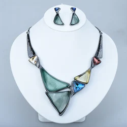 ICEYY Vintage Triangle Resin Chunky Bib Necklace Earrings jewelry Set for women Gift
