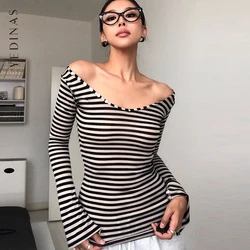 Yedinas Striped Slim T Shirt Women Clothes Long Sleeve Skinny Spring Autumn Tops Tees Female Clothing Sexy 2000s Clothes Y2k