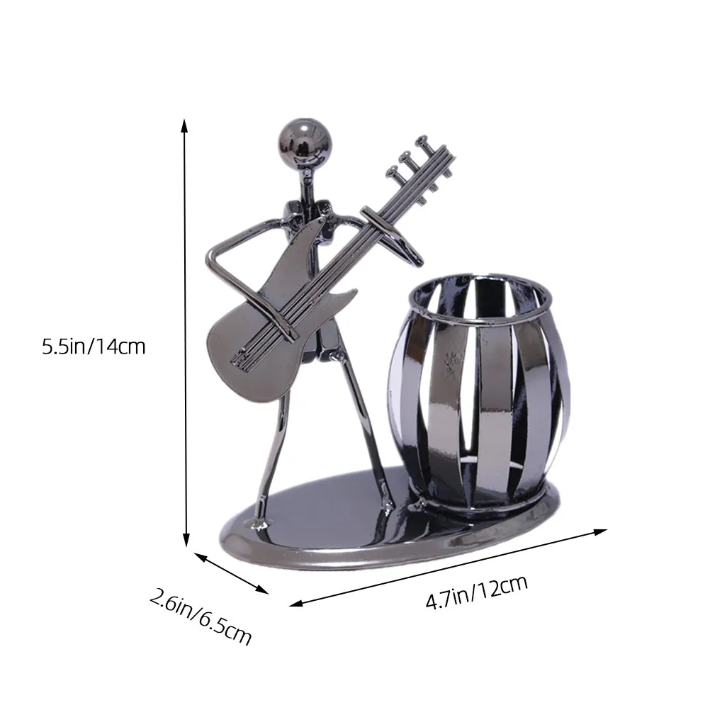 Flute Player Themed Iron Pen Container Desktop Sculpture Decor for Music Lovers Vintage Style Office Desk Accessory Metal Art