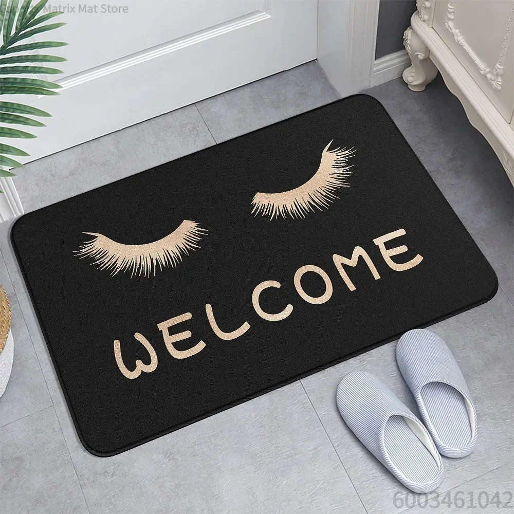 Patterned Door Mat Set With Eyelash Multilingual Greeting Designs Stylish Decor Mat For Entryway Gift For Home Decor