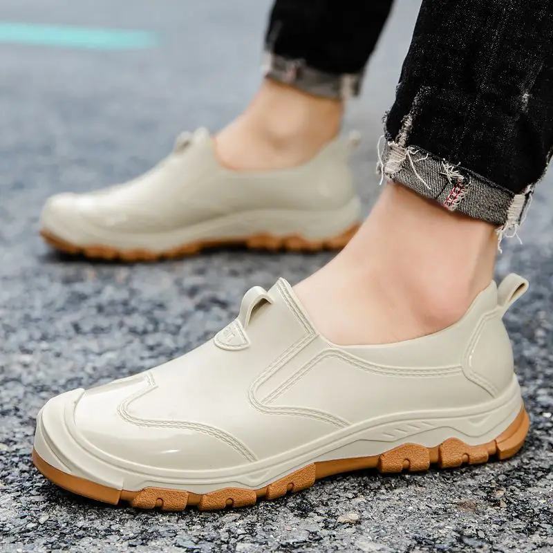 

Летние низкие мужские туфли, водонепроницаемые неглубокие мужские резиновые сапоги, износостойкие галоши для городского использования, уличные грязевые сапоги из ПВХ