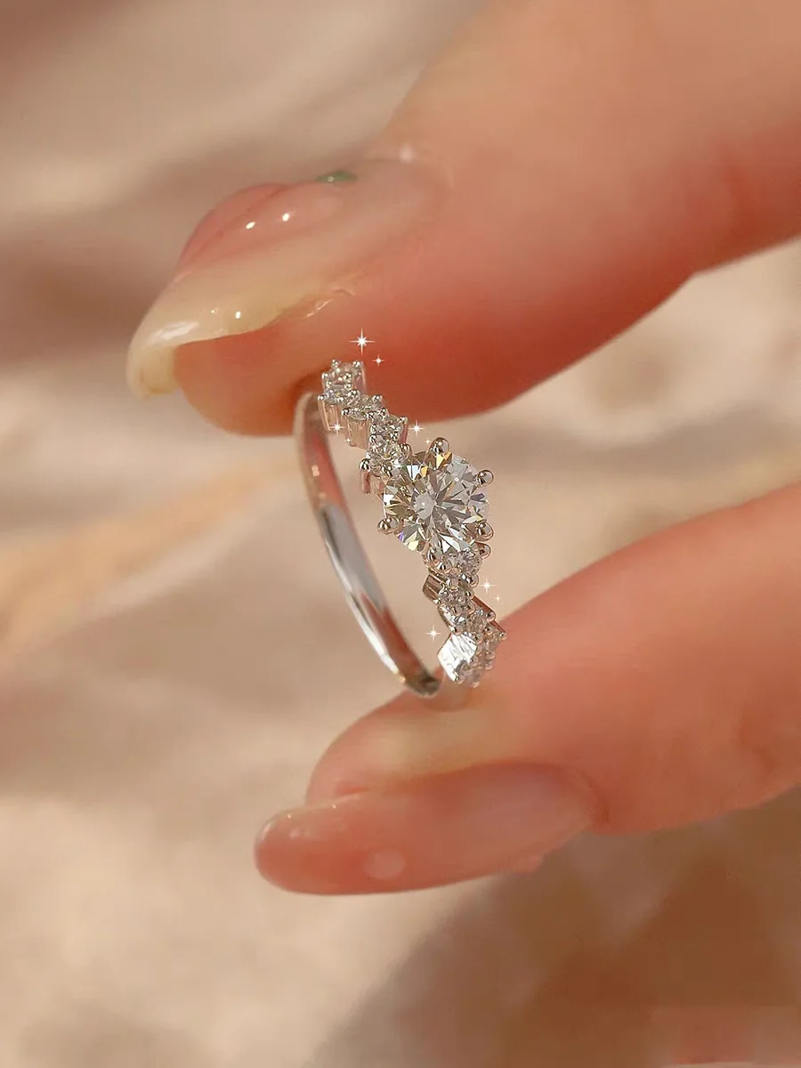 

S925 Легкое роскошное свадебное серебряное кольцо с большим бриллиантом в европейском и американском стиле для женщин, круглое обручальное кольцо с синтетическим драгоценным камнем, подарок подруге, предложение, юбилей ко Дню святого Валентина, ювелирные 