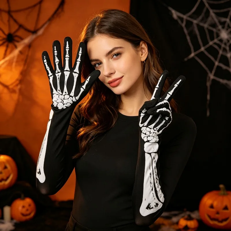 Party Props Ladies Dress Up Gloves Costume Props Halloween Skull Print Gloves Skeleton Foam Gloves