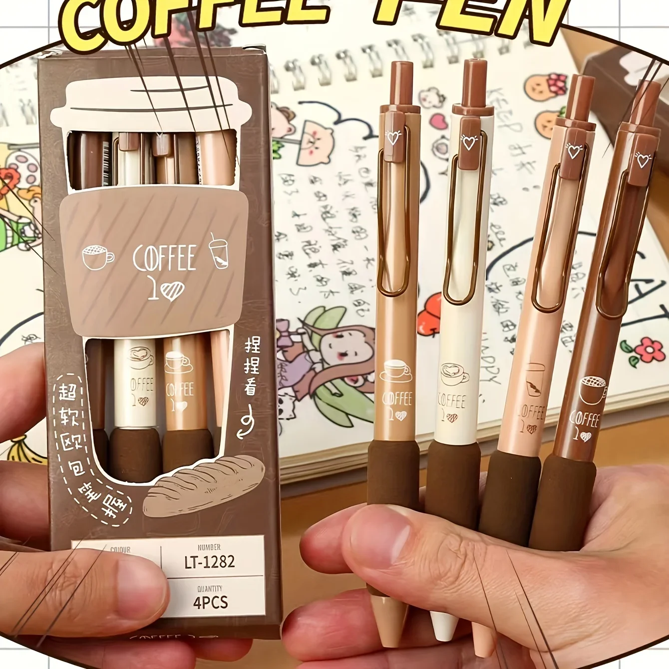 Imagem -02 - Bonito Kawaii Gel Pen Grupo Kawaii Café Macio Pão Tinta de Cor Preta Esferográfica Escrita Escritório Escola Artigos de Papelaria 0.5 mm Pcs