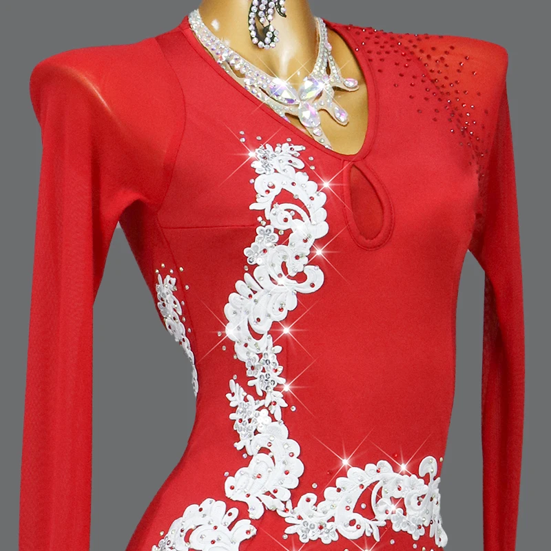 New Red Latin Dance Skirt Ballroom Dress Women Line Dancewear Costume Stage Outfit Practice Clothes Party Samba Sport Customized