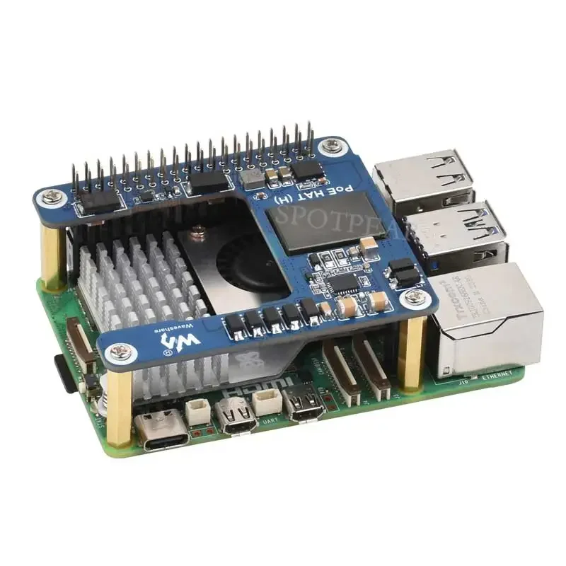 Waveshare Raspberry Pi 5 PoE HAT-5V/5A Power over Ethernet (802.3af/at) for Pi 5 & CM5 - Mini PoE+ Module via RJ45