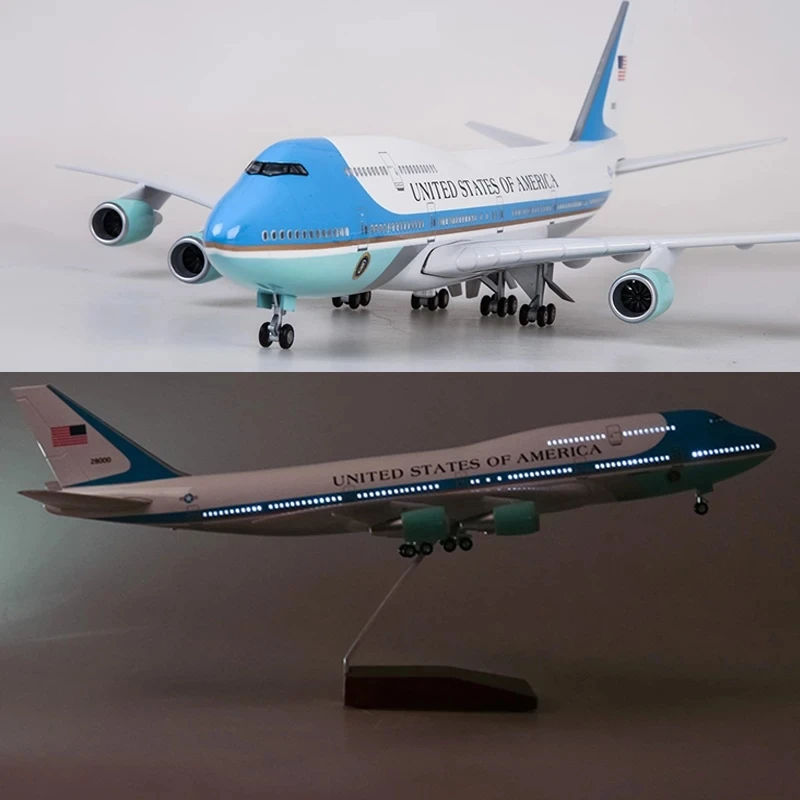 Air Force One Boeing 747 Plane Model Resin 47cm Airplane Model Aircraft Model 1/150 Scale Diecast Toy Airplanes Planes W Light