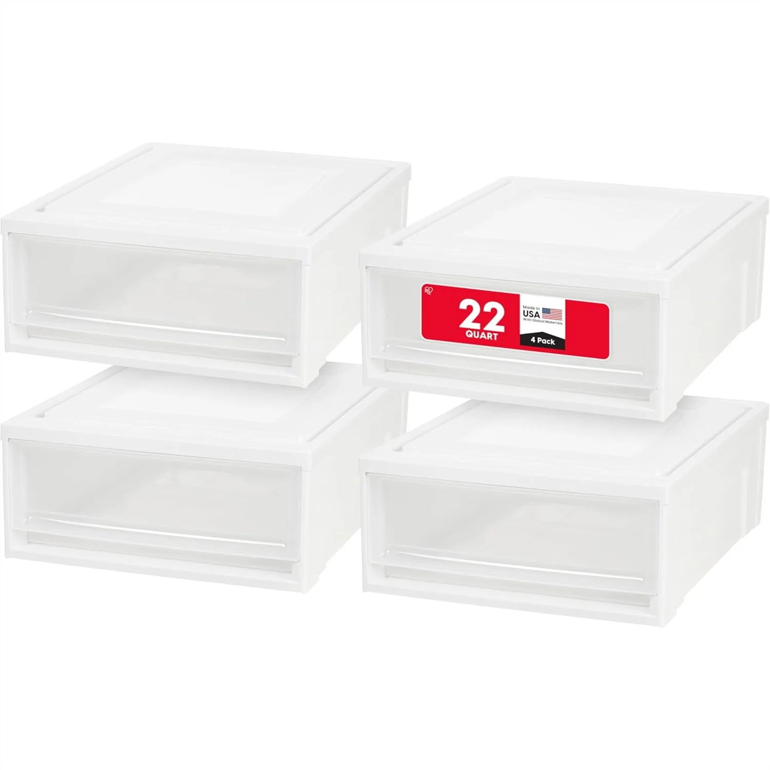 

22 Qt Under Bed Storage Drawer with Smooth-Glide Sliding Drawer, Stackable Plastic Organizer Bin, 4 Pack, White