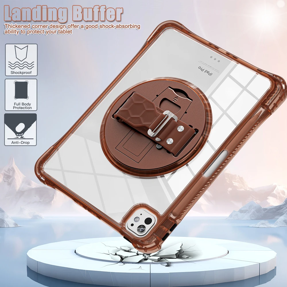 

Clear TPU Tablet Case for iPad Pro 11 2025 2024 M5 M4 Compatible with A3358 A3006 A2836 A2837 - Portable Rotate PC Stand Cover