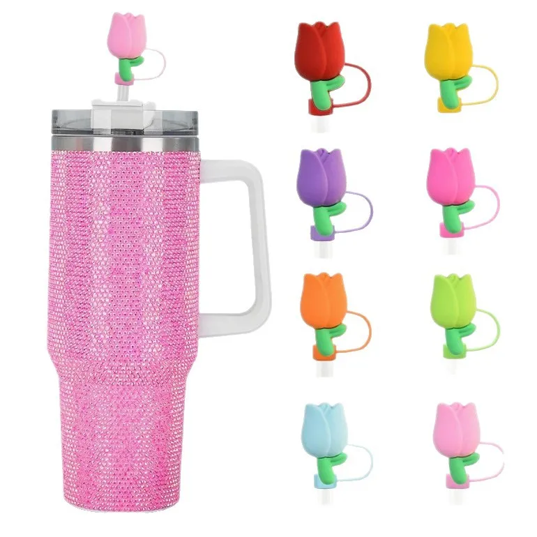 

【Tulip Straw Caps 8 Pcs】Food Grade Silicone Straw Covers, Reusable Drink Dust Covers for Stanley Cup, Tumblers,Leak-Proof Design