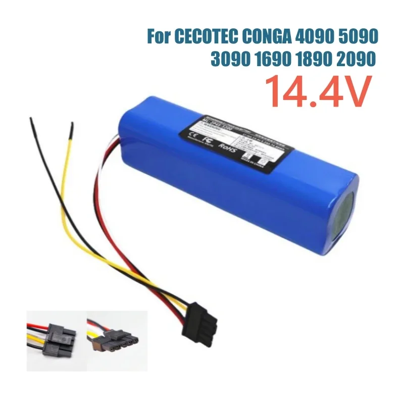 New 9800mAh Li-ion Battery for CECOTEC CONGA 4090 4490 4690 4590 Robot Vacuum Cleaner 14.4V 18650 4S2P Battery Packs