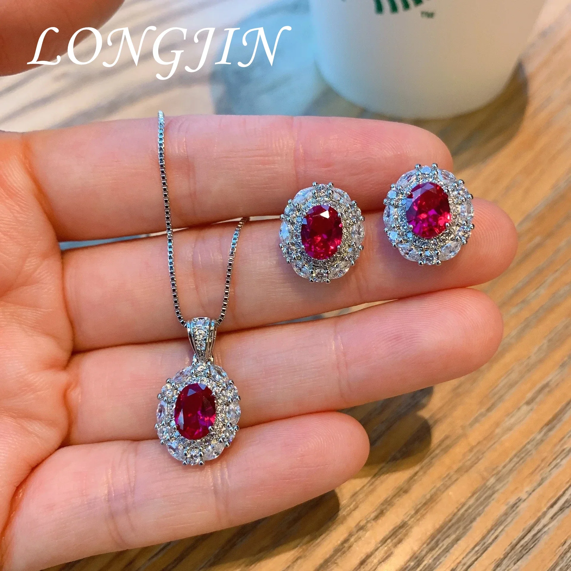 

2024 New Oval Red Stone Luxury Designer Jewelry Flower Necklace Earring Vintage High Quality Party Gift Items With Free Shipping