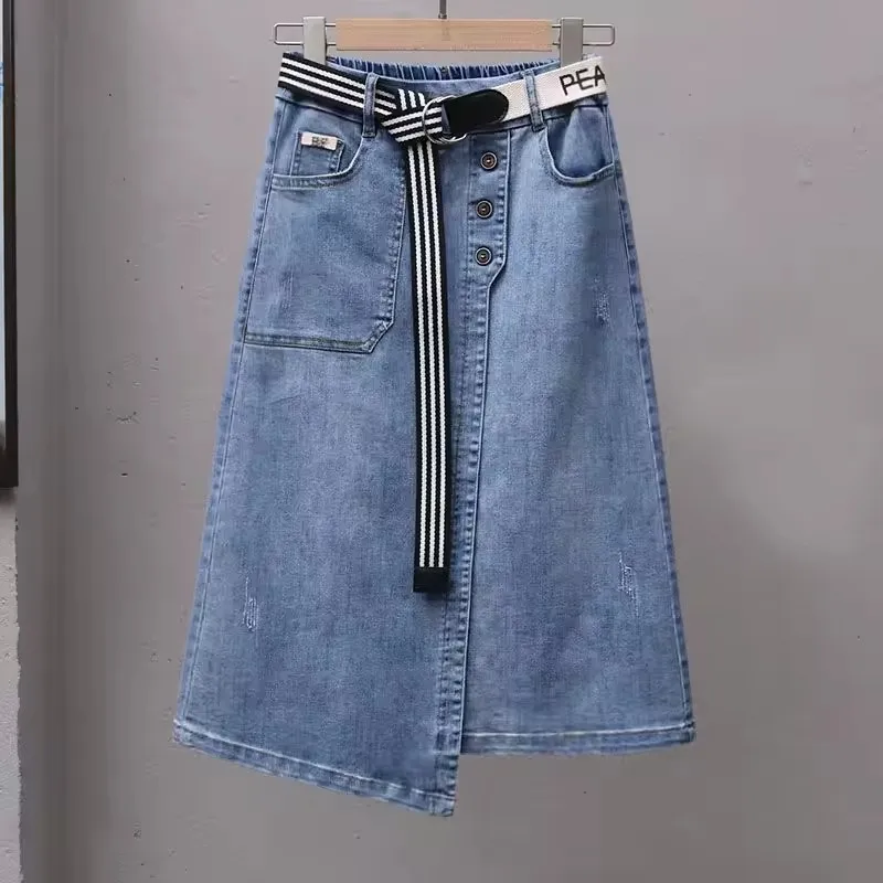 Fashion Irregular Denim Skirt Women Spring Summer New Elastic High Waisted A-line Buttocks Wrapped Skirts Casual Female Clothing