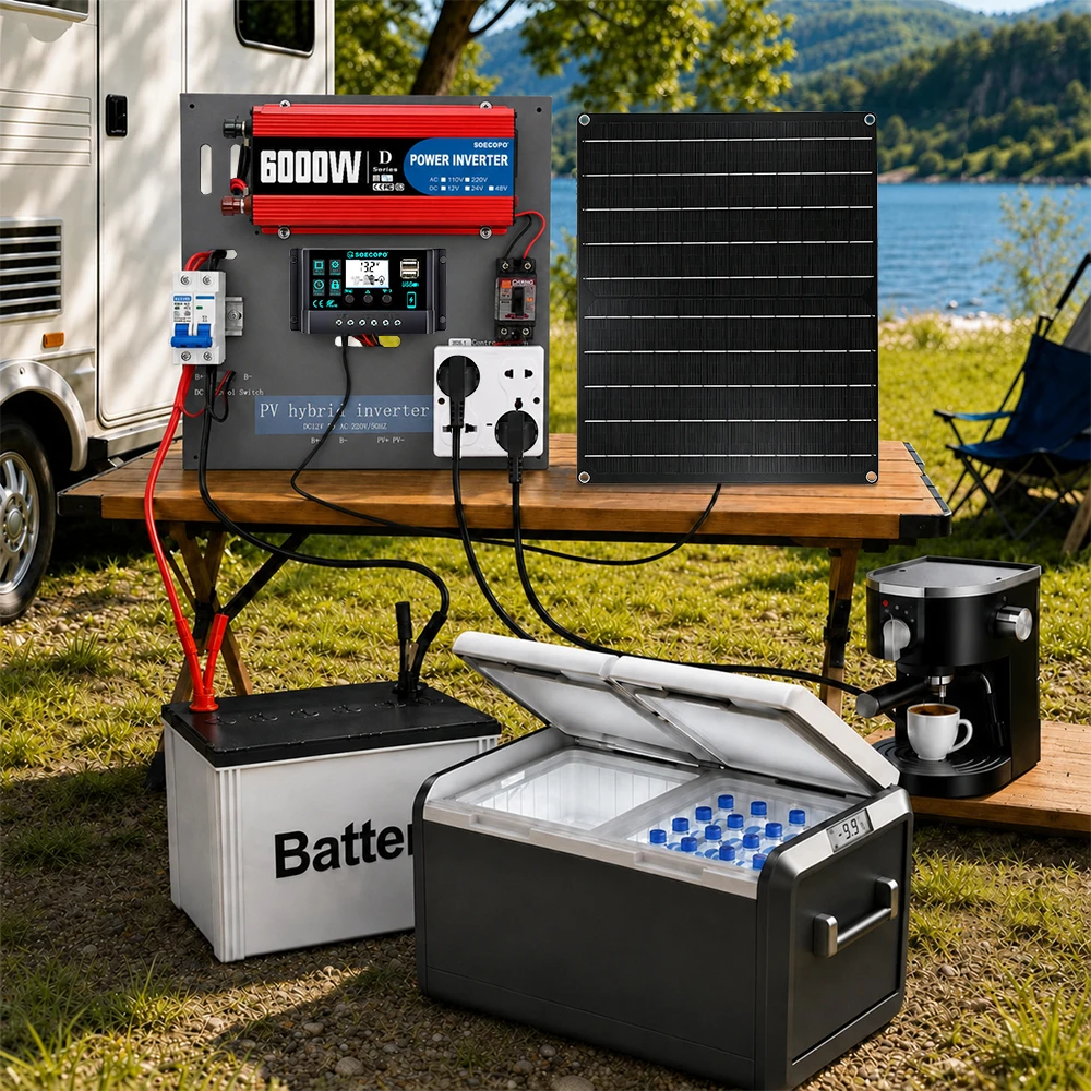 Family Emergency Easy Solar Dock Hub 300W Efficient Max Panel 100A Controller 2m Extension Cable High Conversion 6000W Inverter