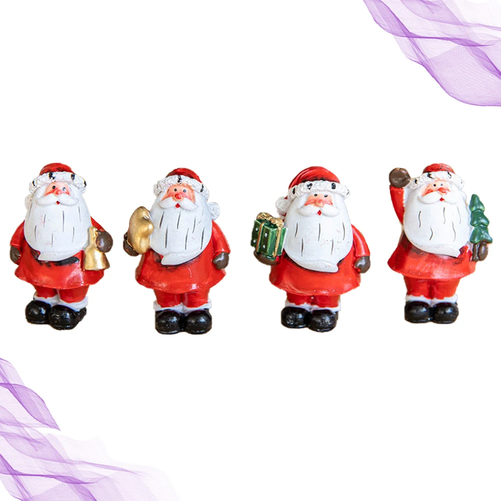 

4Pcs Santa Resin Ornaments Christmas Mini Decoration for Miniature Garden Layout Indoor Plant Decor Fairy Landscape Accessory