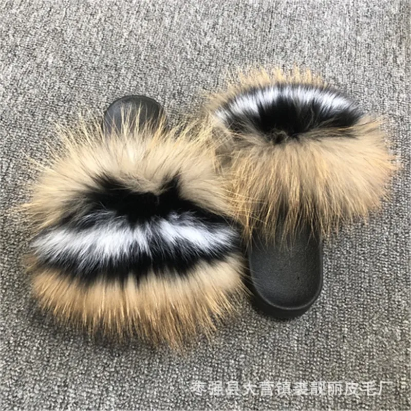 

Foreign trade fluffy slippers female spring and summer new fox fur slippers flip-flops flip-flops wear flat flip-flops
