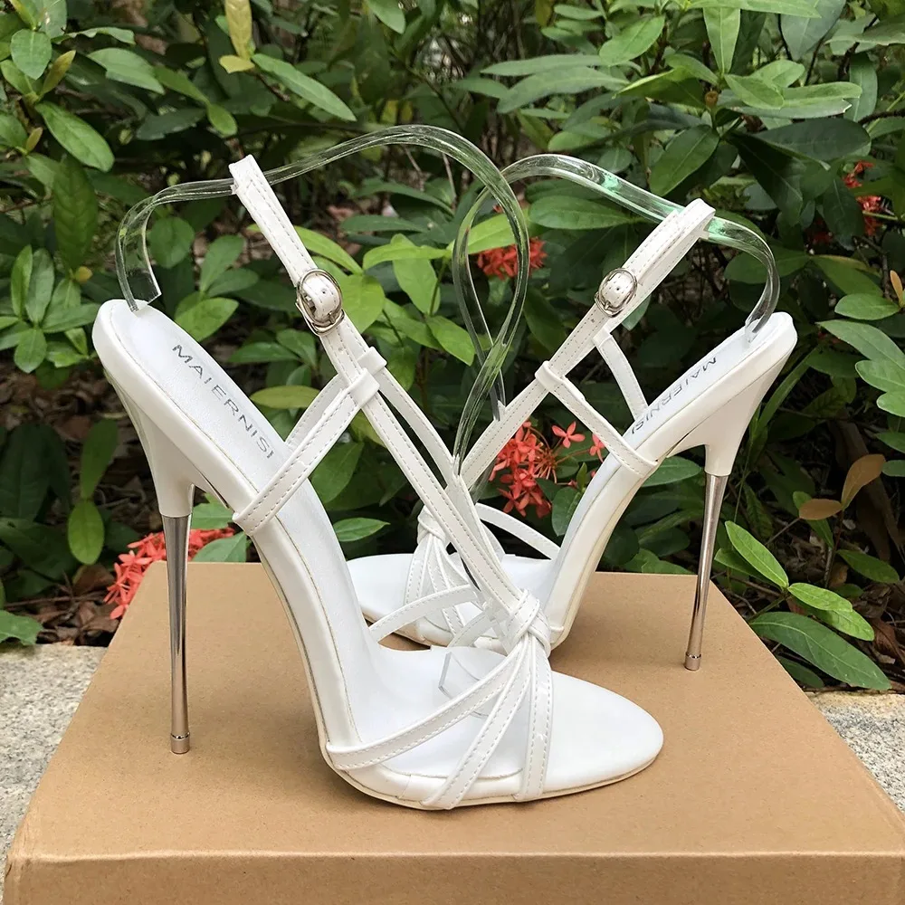16cm Extreme High Heel Elegant White Strappy Stiletto Heels for Women Sexy Open Toe Slingback Sandals Pumps Men Unisex Shoes