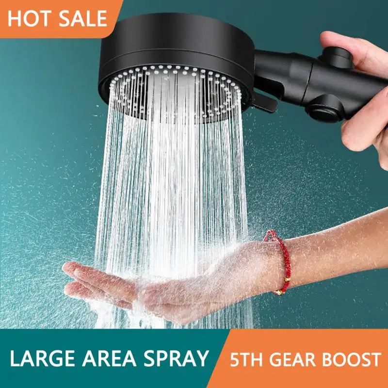 High Pressure Shower Head 5 Modes Adjustable Showerheads with Hose Water Saving One-Key Stop Spray Nozzle Bathroom Accessories