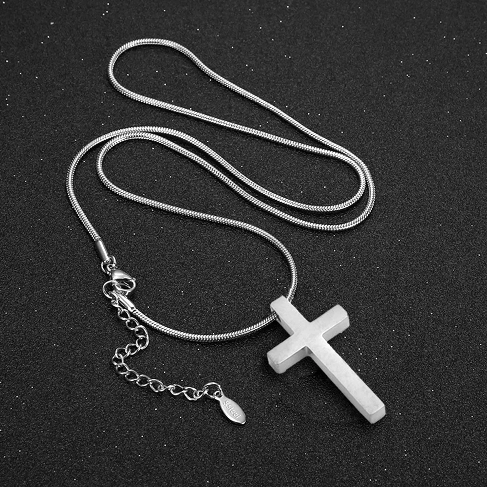 Fashion Jesus Cross Necklace For Women Female Silver Color Stainless Steel Snake Chain Cross Pendant Religious Jewelry Gift