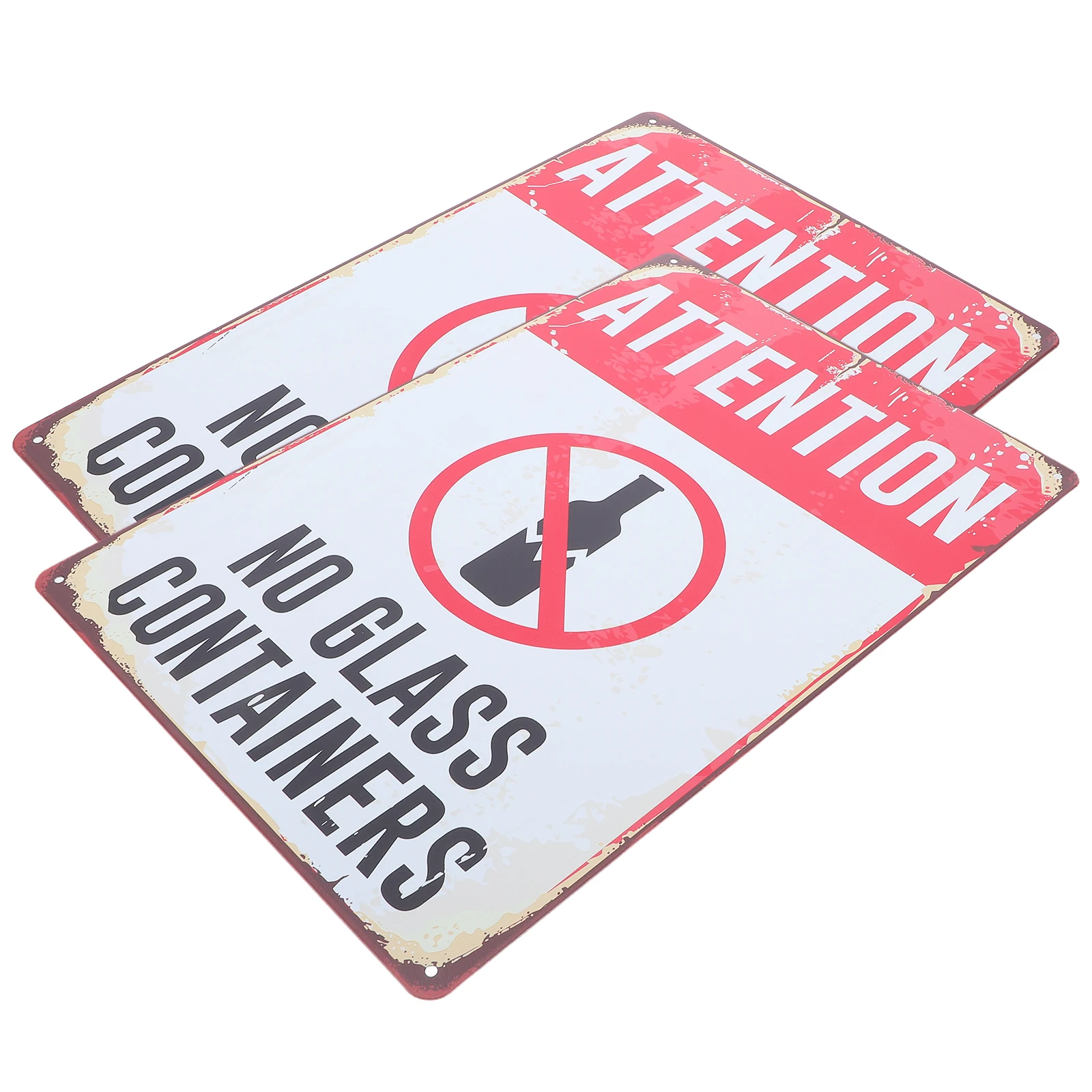 2pcs Iron Pool Warning Signs No Glass Containers Sturdy Weather Resistant Outdoor Use Bold Visible for High Traffic
