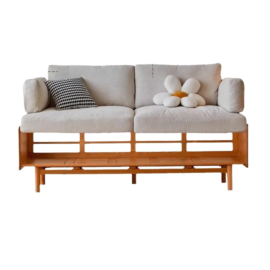 

Nordic solid wood cherry wood sofa simple modern solid wood living room small apartment single three people fabric
