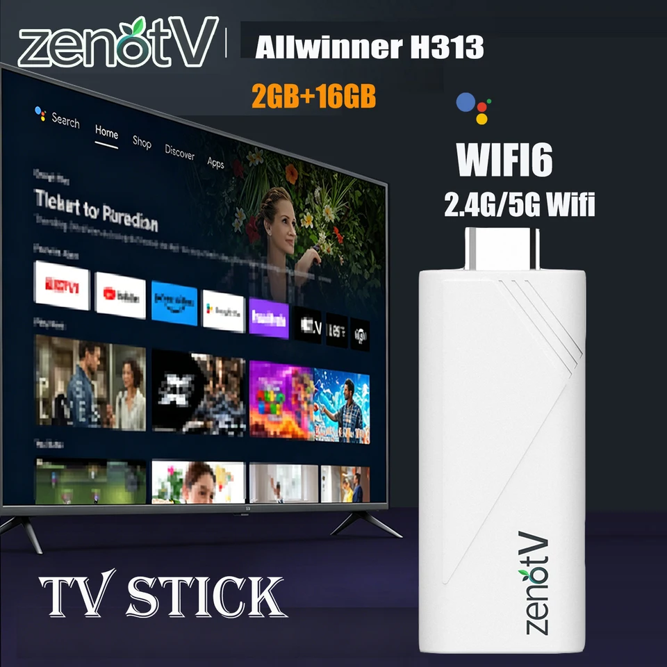 ZENOTV Android TV Stick Allwinner H313 4K 2.4G 5G Wifi 3D Voice