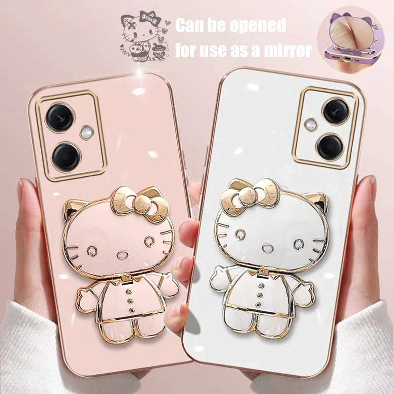 Plating Hello Kitty Case for Xiaomi Redmi Note 12 Turbo 12S 11 Pro 11s 10s 10 9 8 9s 12C 13C A1 K50 K60 Ultra Holder Stand Cover