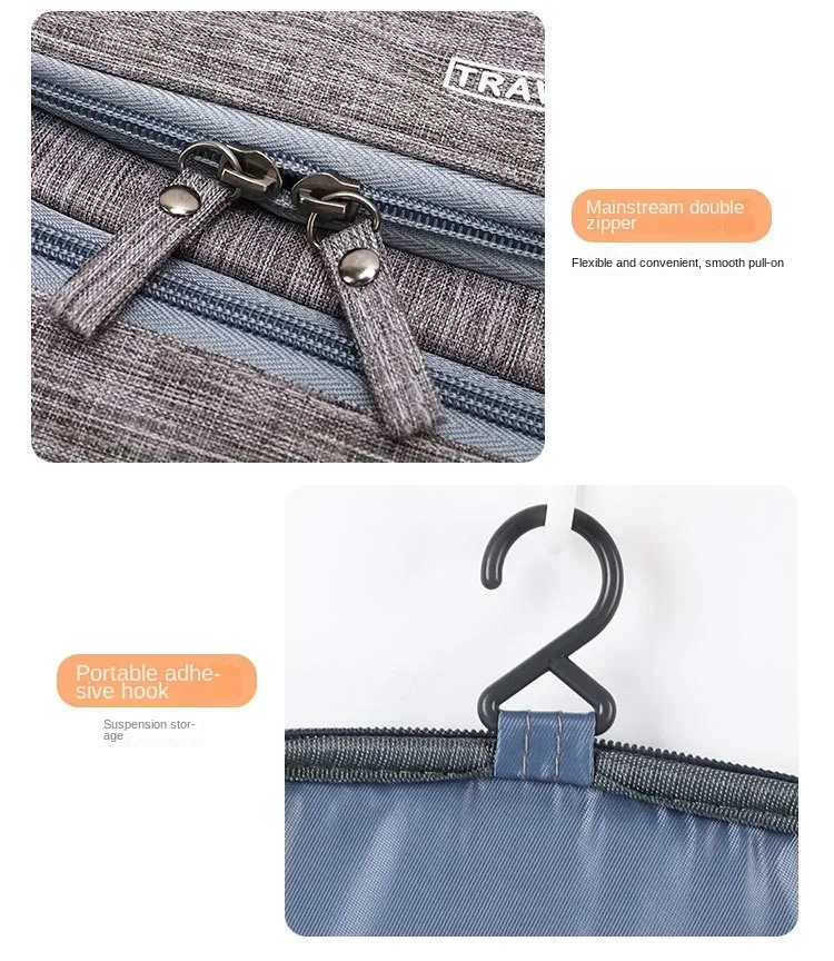 Reise-Toilettentasche mit Trocken-Nass-Trennung und Haken, Große Kapazität, Hängende Kosmetik-Organizer-Tasche für Männer und Frauen, Tragbare Waschtasche – Detail 10