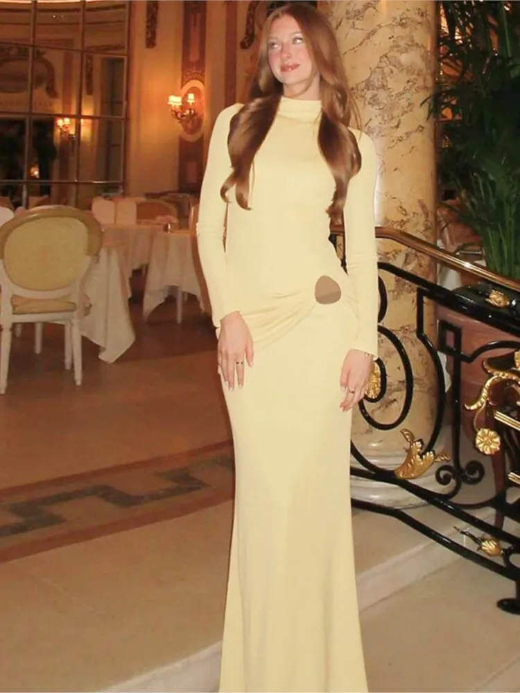 

Solid Color Party Dresses For Woman Long Sleeve Fashion Slim Evening Dress Elegant Temperament Robe Package Hip Vestidos Trendy