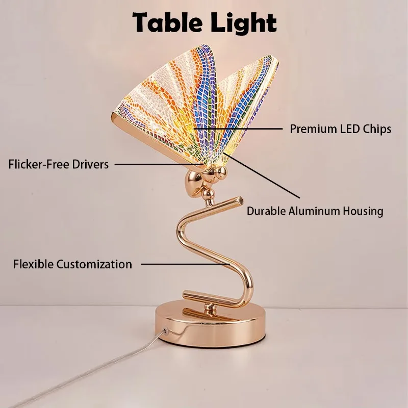 Modern minimalist indoor living room desk lamp with LED warm white light metal acrylic butterfly lampshade