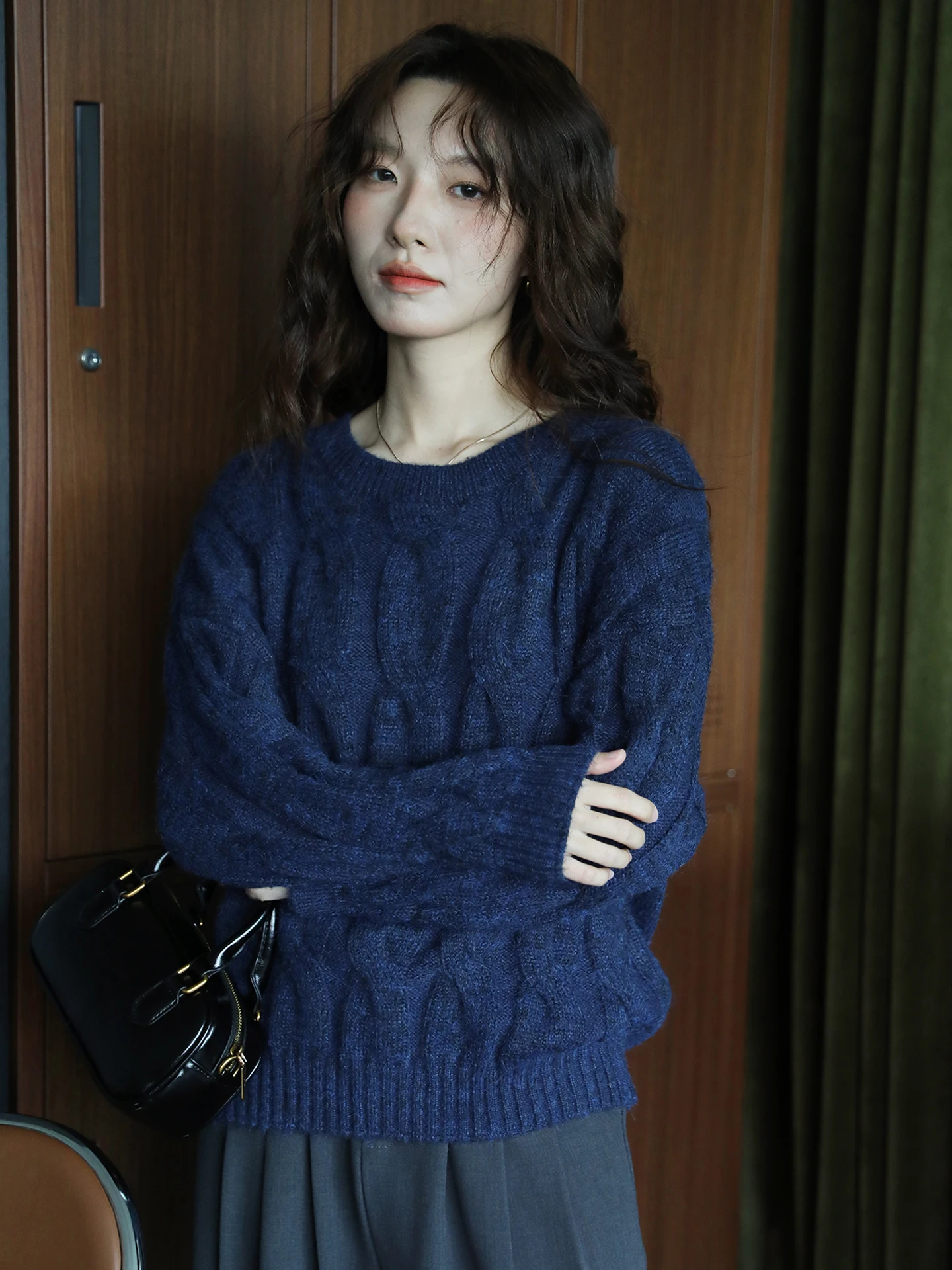 

Свободный крой в стиле ретро, длинный светящийся круглый вязаный свитер Ne, женский удобный мягкий полиэстер, осенне-зимняя верхняя одежда