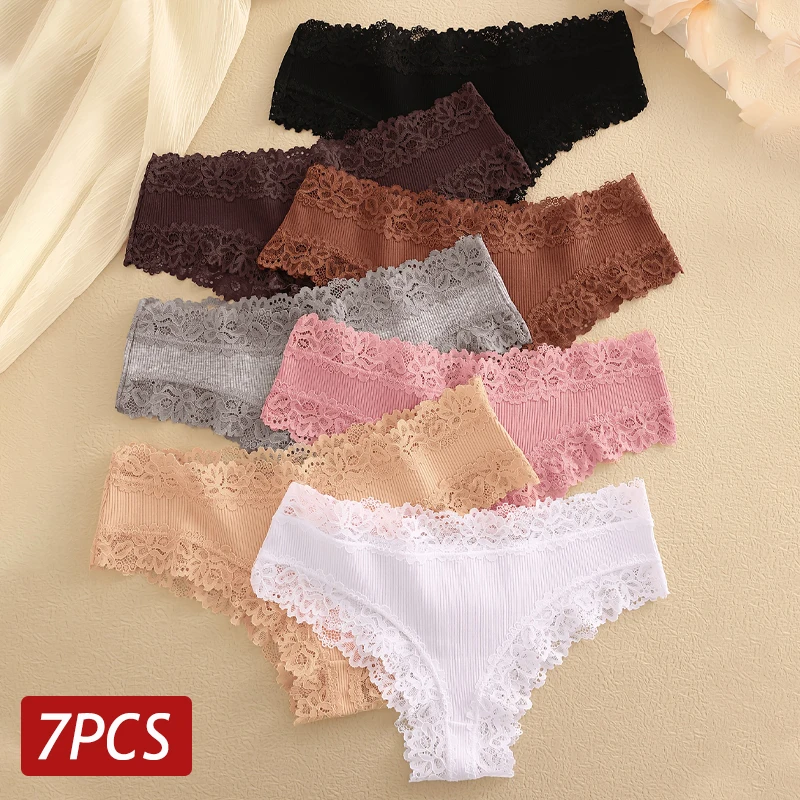 7PCS/Set Women Sexy Lace Panties Seamless Cotton Brazilian Panties Girls Breathable Sexy Low Rise Underwear Female Soft Lingerie