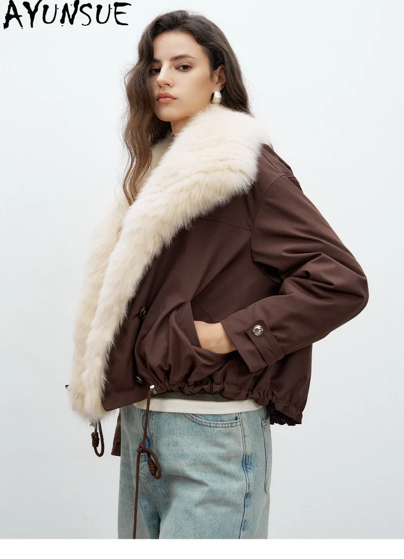 AYUNSUE White Goose Down Coat Wwomen Warm Winter Clothing Natural Fox Fur Collar Down Jacket Female Fashion 2026 Пальто Женское