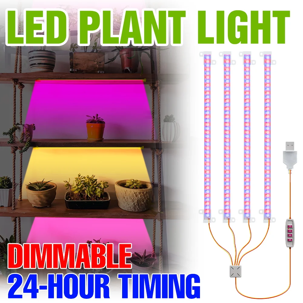

USB DC5V LED Grow Light Strip Full Spectrum Lamp Dimmable With Timing Auto On/Off 30/50CM For Indoor Flower Potted Plant Growbox