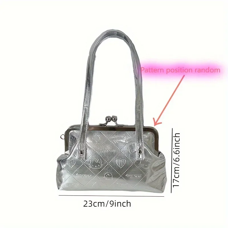 Sanrio Hello Kitt Silver Embossed Shoulder Bag Fashion Single Shoulder Cool Girl Advanced Feeling Versatile Tote Bag Simplicity