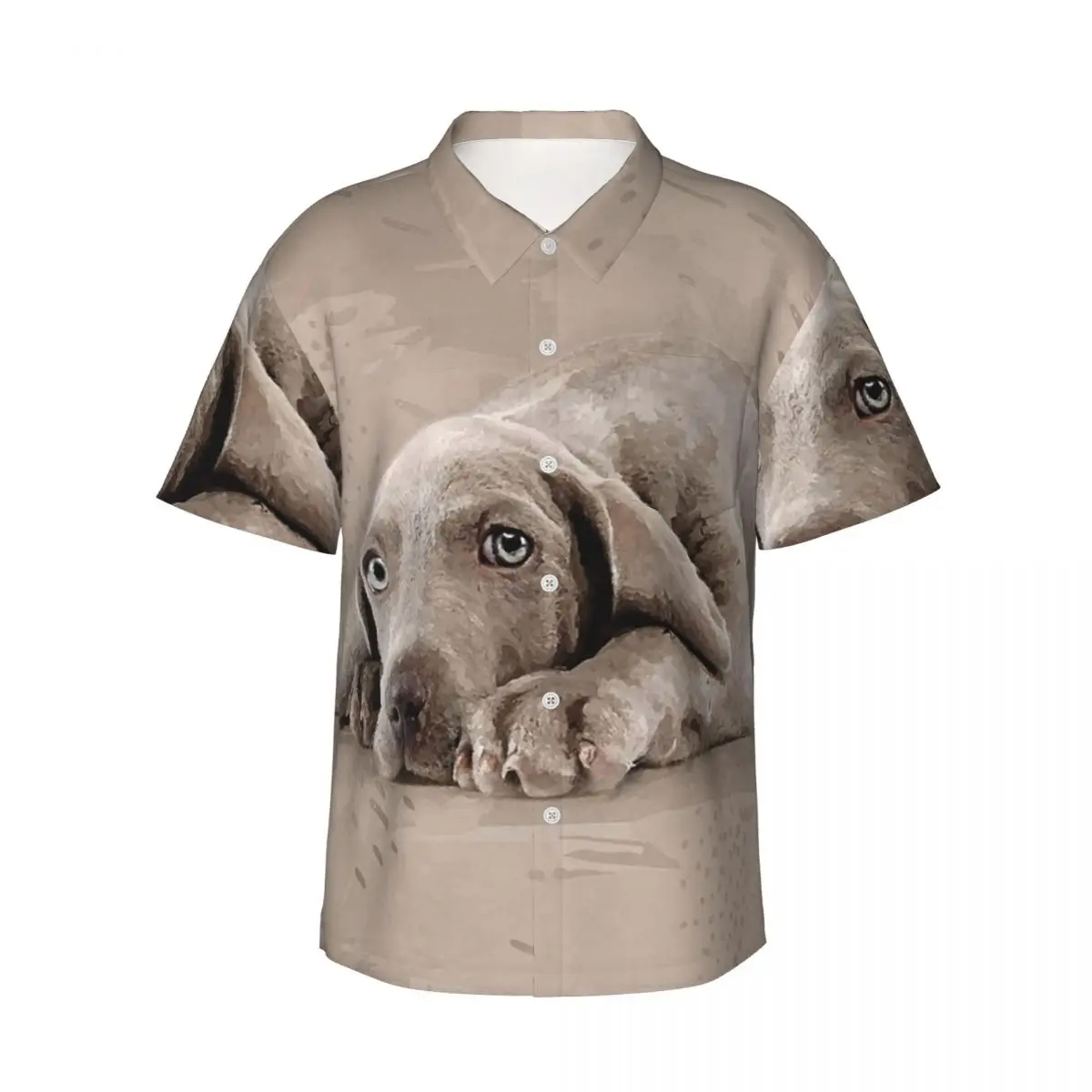 

Weimaraner Puppy Men's Shirts Hawaiian Short Sleeve Shirt Funny Button Tops for Summer Beach