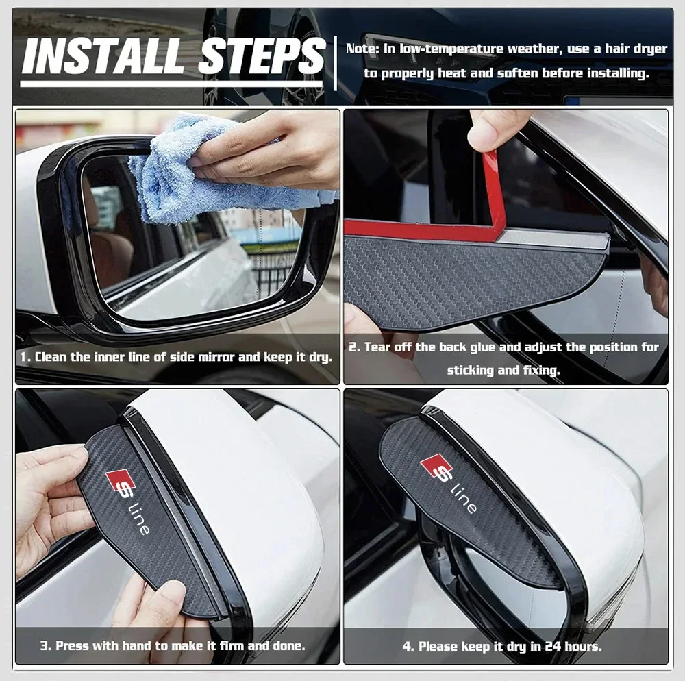 

2-piece car rearview mirror rain cover rain eyebrow For Audi sline TT Q2 Q3 Q5 Q7 Q8 A3 A4 A5 A6 A7 R8 B5 B6 B7 B8 C5 C6 C7