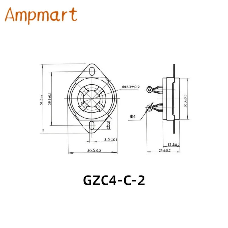 GZC4‑C-2 4‑Pin Ceramic UX4 Tube Socket Rear Mount Phosphor Copper Contact For 300B 2A3 811 274B Audio Amplifier 10PC