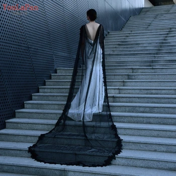 YouLaPan-vg59 웨딩 케이프 베일 진주 비즈 숄, 블랙 웨딩 베일 우아한 볼레로 레이스 엣지 여성 웨딩 케이프