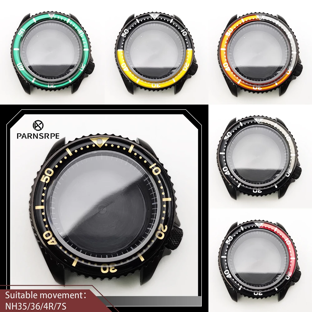 

PARNSRPE 42 мм Boutique Diving Черный гальванический корпус часов с PVD-покрытием, сапфировый, подходит для NH35/36 с автоматическим механизмом, водонепроницаемый