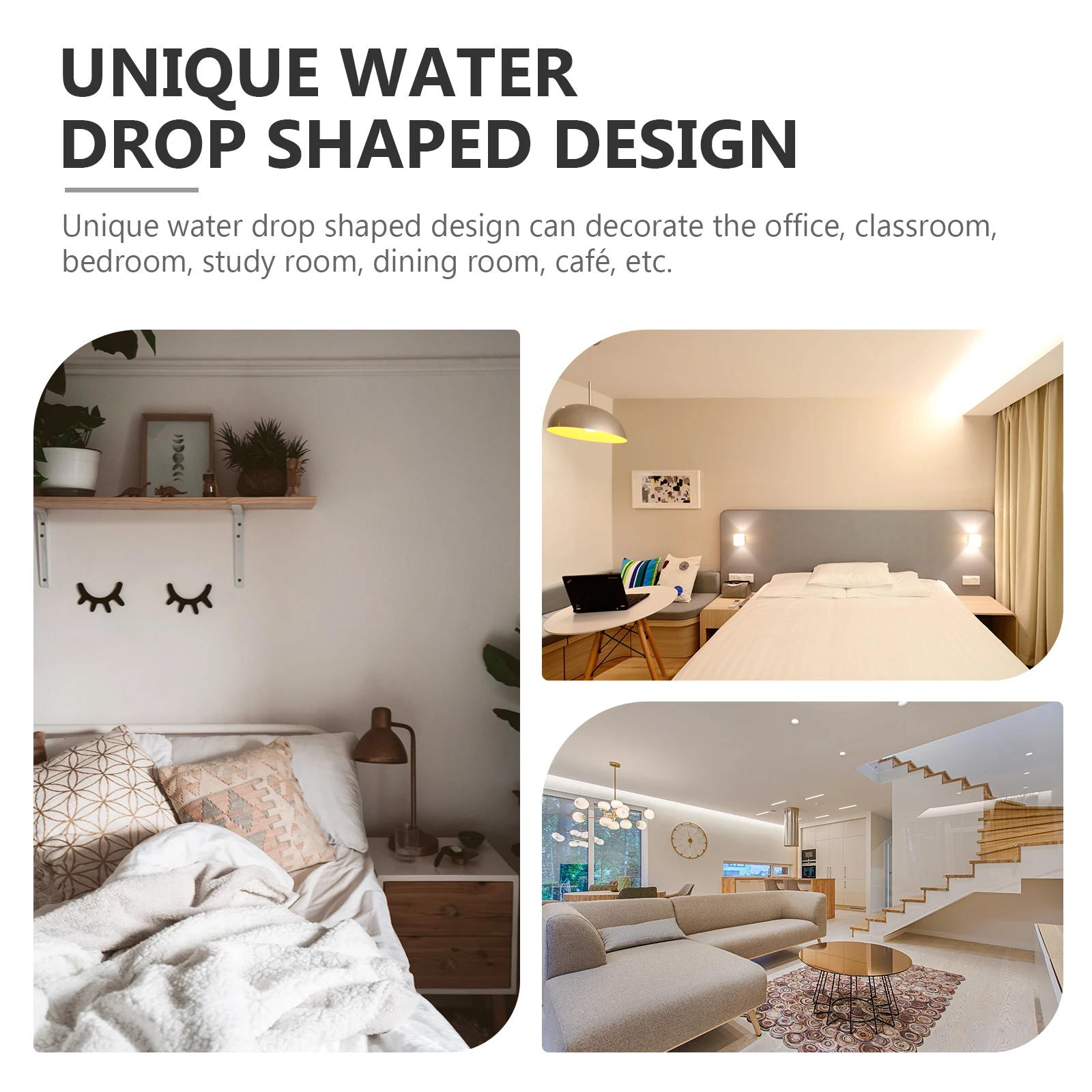 

4 Pcs Wall Sticker Decorative Adhesive Decal Acrylic Wall Sticker Water Drop Design Home Office Bedroom Decor Silver