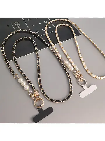 Mobile Phone Lanyard Women's Long Neck and Shoulder Strap Phone Case Universal Lanyard Long Crossbody Pearl Pickup Chain