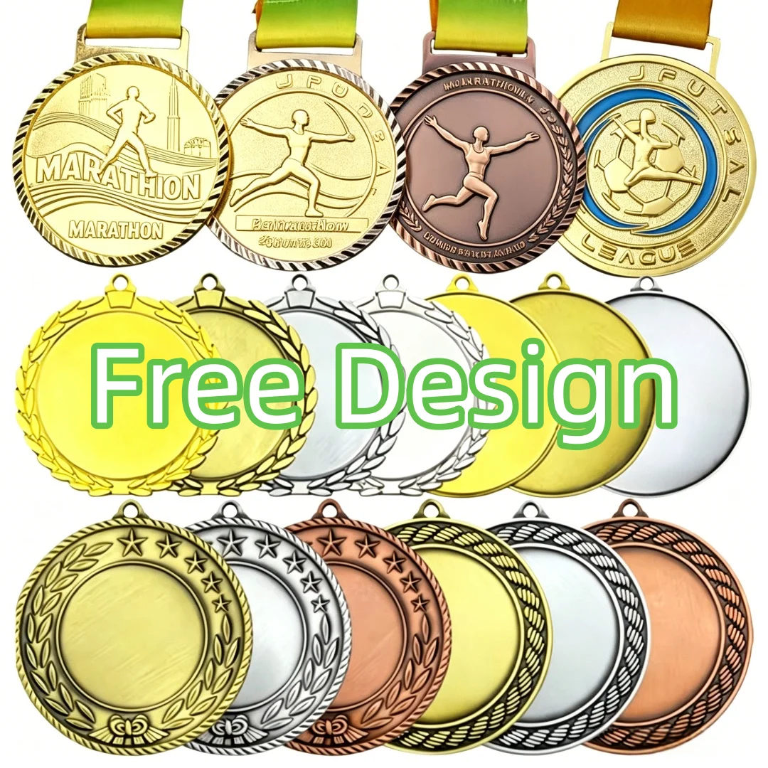 Factory Price Antique Trophies and Medals Engraved Metal Custom Gold Silver Bronze a Medal with Ribbon