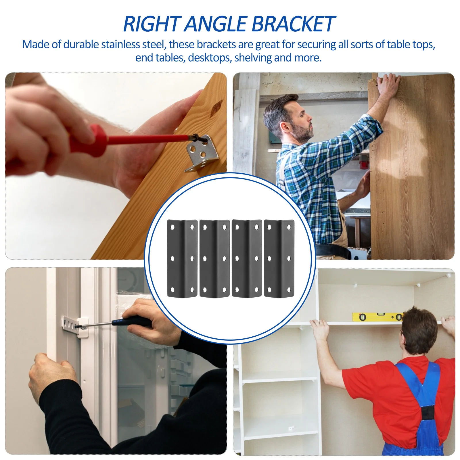 

4pcs Corner Bracket Heavy Duty Stainless Steel L Shape Bracket For Furniture Fixing Table Top Shelving Support Angle Brackets